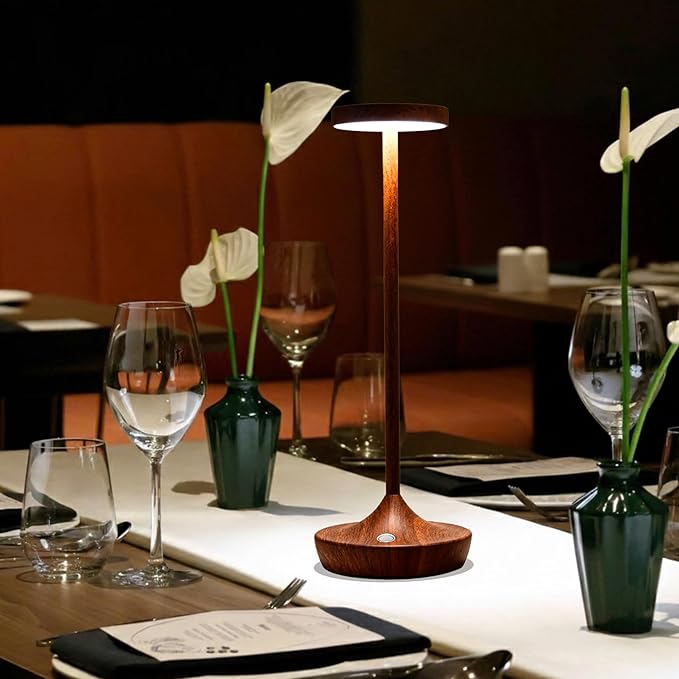 Cordless Table Lamp Rechargeable - 6000mAh LED Battery Operated Table Light - Portable Touch Dimmable Outdoor Waterproof Table Lamps for Patio Bar Restaurant Dining (2 Woodgrain)
