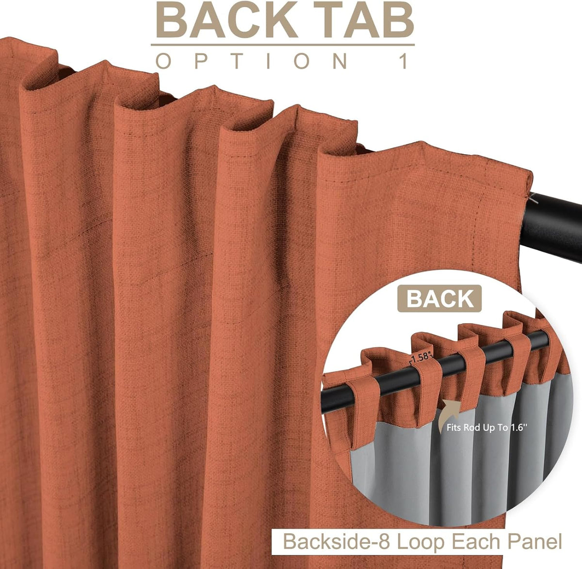 Skiennix 100% Blackout Linen Curtains - Thermal Insulated Drapes for Bedroom | 84" Long, Burnt Orange, 2 Panels Set