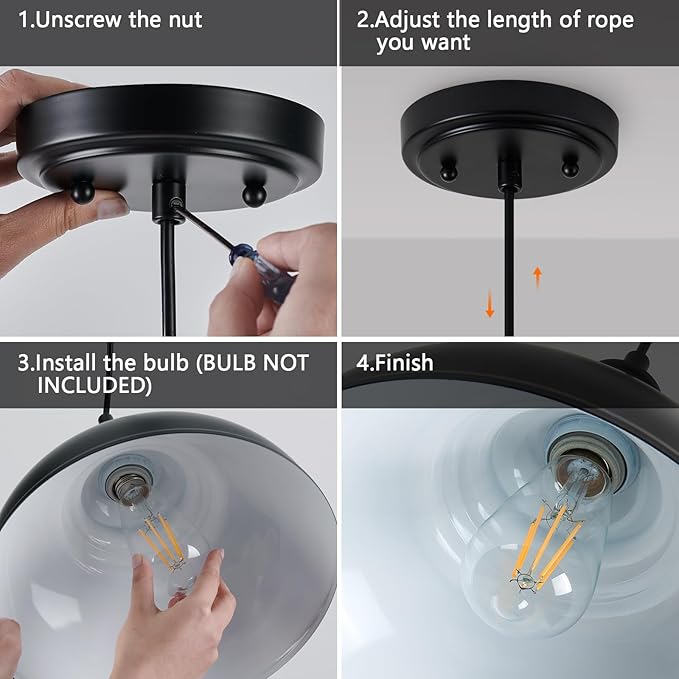 3-Pack Black Farmhouse Pendant Light Adjustable Pendant Lighting for Kitchen Island Industrial Hanging Barn Pendant Lights Over Island Sink Light Fixtures