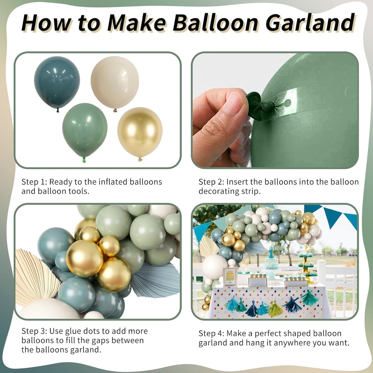 Skiennix Balloon Garland Kit - 107 PCS Dusty Sage Green & Gold Pastel Arch for Boho Parties