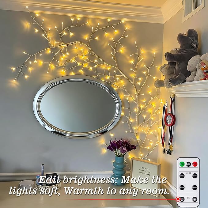 Willow Vine Lights with Remote for Wall: 7.5ft LED Enchanted Vines Lights DIY White Birch Tree Light for Room and Home Decor - Flexible Lighted Branches Light for Halloween & Christmas Decorations