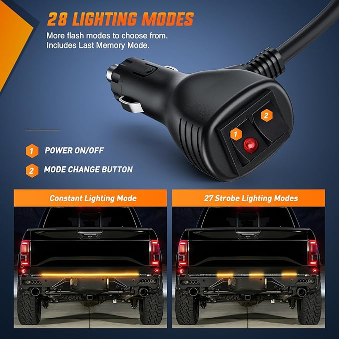 Nilight 48 Inch Truck Tailgate Strobe Light Strip Tail Emergency Bar Rear Window Warning Lamp Ultra-Bright Double Row 288 LED for Pickup Trailers Construction Vehicles Car SUV, Amber
