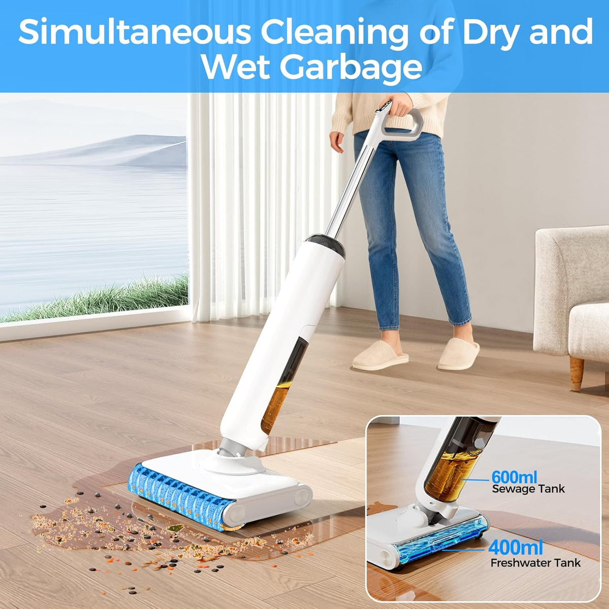 Skiennix Cordless Wet Dry Vacuum Cleaner - 23KPa Power, 45 Min Runtime, Self-Cleaning Design, Anti-Tangle Brush for Pet Hair