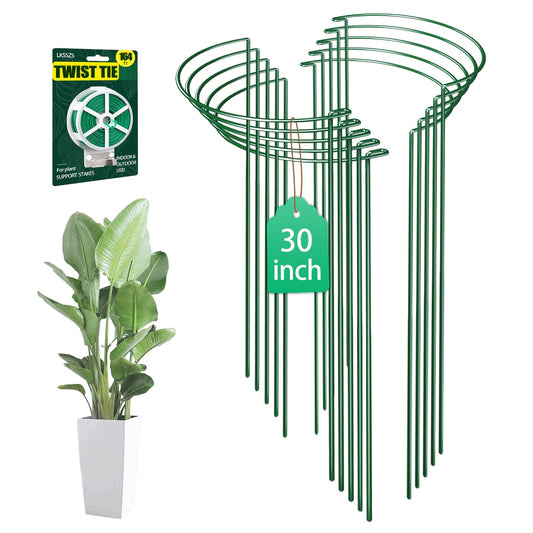 LKSSZS 10 Pack 30 Inch Plant Support Stakes, Heavy-Duty Half Round Peony Support Ring Cage, Metal Garden Plant Stakes for Outdoor Plants - Peony, Tomato, Hydrangea with Cuttable Plant Ties