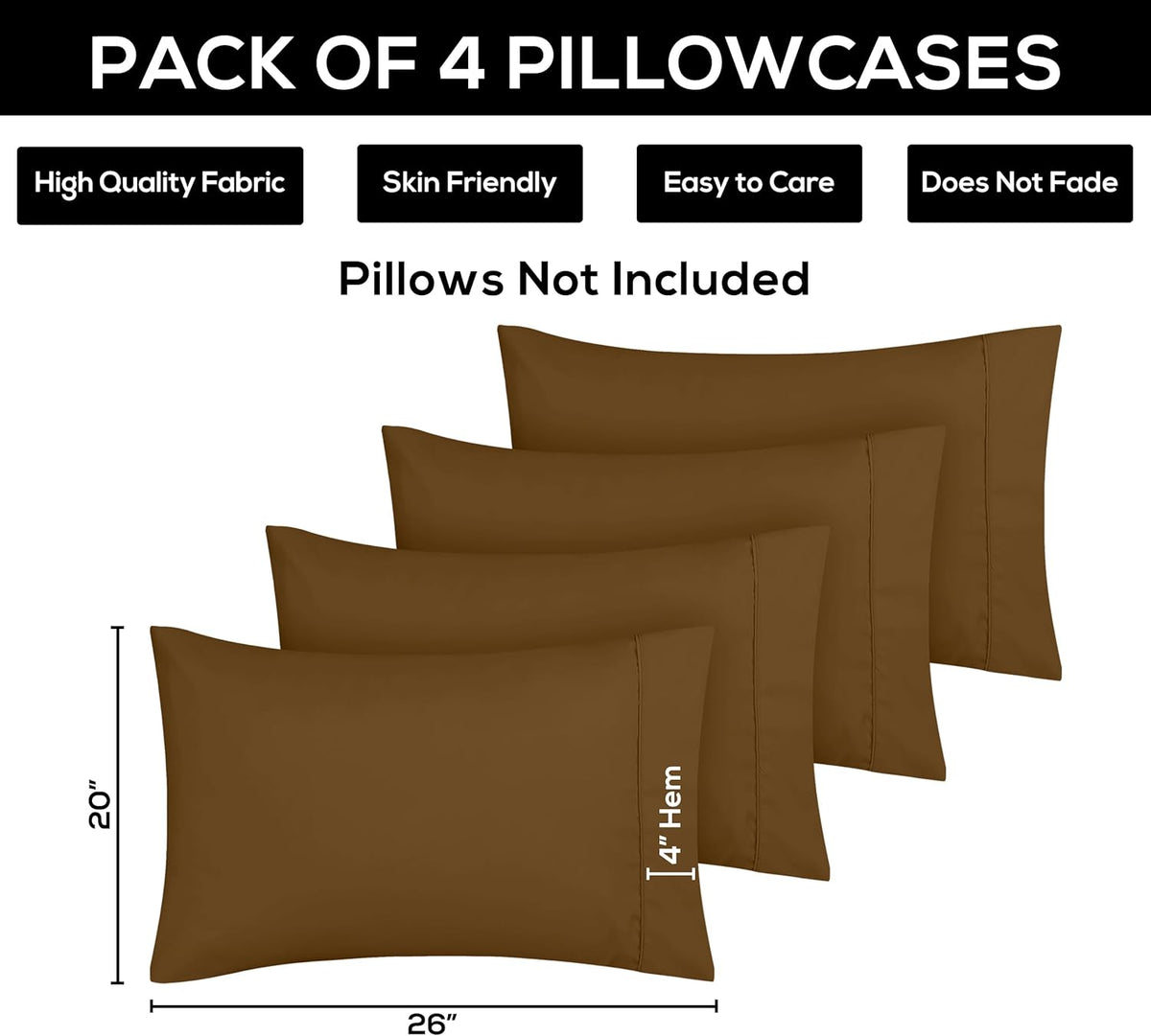 Utopia Bedding Standard Pillow Cases - Soft Brushed Microfiber - 4 Pack | 20 X 26 Inches, Mocha