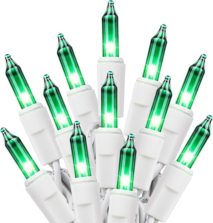 Minetom St. Patrick's Day Mini String Lights, 100 Count 27 Feet Detachable Incandescent Bulb Waterproof Green Fairy Lights Plug in for Indoor Outdoor Party Patio Christmas Decoration, White Wire