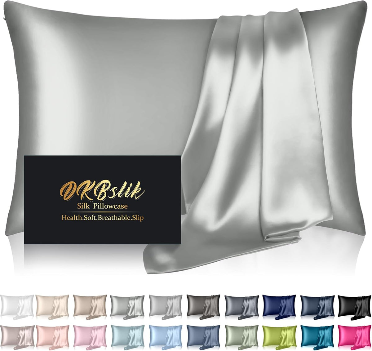 Mulberry Silk Pillowcases - King Size Natural Silk Satin for Hair & Skin | Silver Grey with Zipper