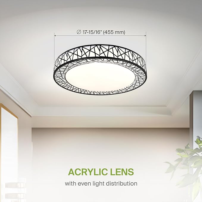 ASD 18 Inch LED Flush Mount Ceiling Light Fixture for Bedroom, 35W 1992LM 5CCT 2700K-5000K, Triac Dimmable Lights, Dining, Living Room, Kitchen Lamps, Modern Home Lighting Fixtures, Black, ETL, 2 Pack