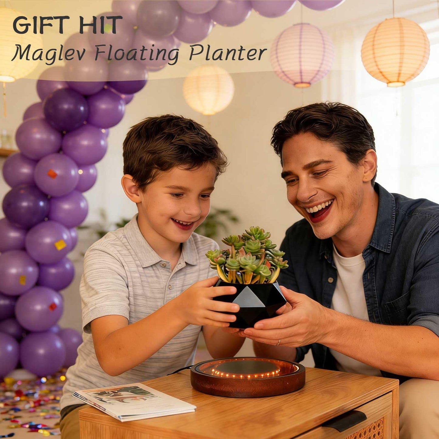 CENTRALEV Magnetic Levitating Plant Pot,Rotating Floating Planter for Succulents Air Plants,Unique Desk Decor with LED Light for Home Office, for Christmas, Valentine‘s Day, Mother’s Day