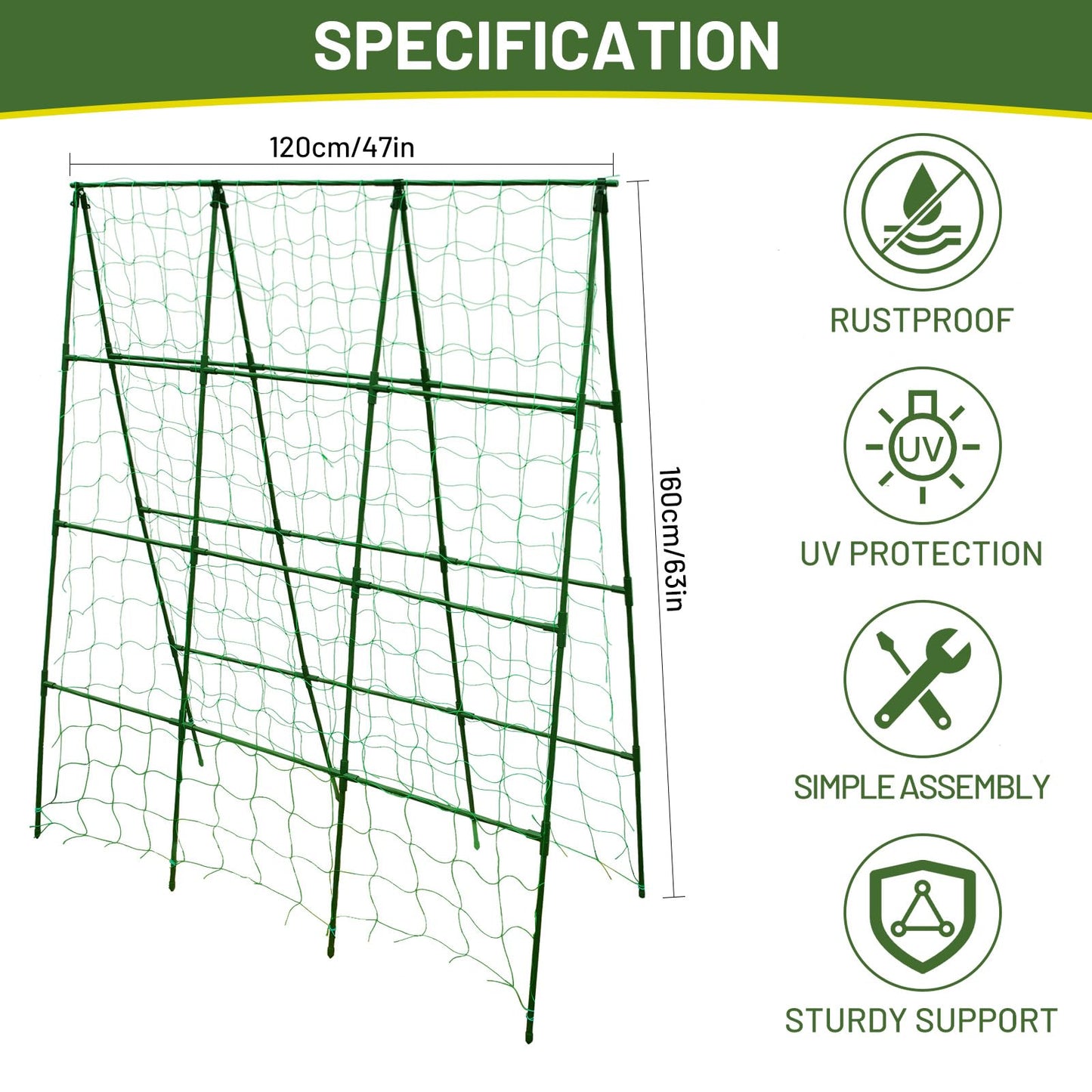 PHENEAHILL Large A-Frame Garden Trellis for Tomatoes, Cucumbers & Heavy Climbing Plants - Rust-Resistant, Heavy-Duty Steel, Perfect for Outdoor Gardens & Vertical Gardening(47" W x 63" H)