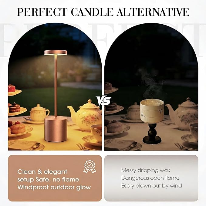 Rechargeable Table Lamp –Outdoor Touch Cordless Desk Lamps, 5000mAh Battery Operated Lamp with 3-Color Dimmable Light, Portable LED Lamp for Bedroom, Dining Room, Patio, Outdoor (Rose Gold)
