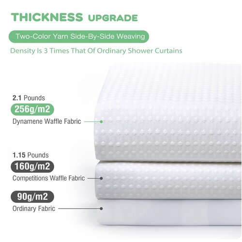 Dynamene Stall Shower Curtain and Liner Set - 60 x 84 inch Long Waffle Fabric, Waterproof Clear Liner, Heavy Duty Weighted Hotel Luxury Cloth Shower Curtains for Bathroom with 10 Hooks, 60x84, White