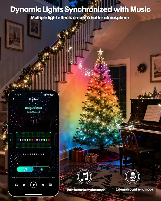Smart Fairy String Lights 66Ft 200LEDs, Color Changing String Lights w/Remote & App Control, Multicolor Dynamic DIY RGB-IC Twinkle Light for Bedroom, Christmas, Party, Wedding Indoor Decor