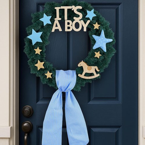 Blue Striped Wreath Sash - 5.12" Wide x 54.33" Long | Perfect for Baby Showers & Summer Weddings