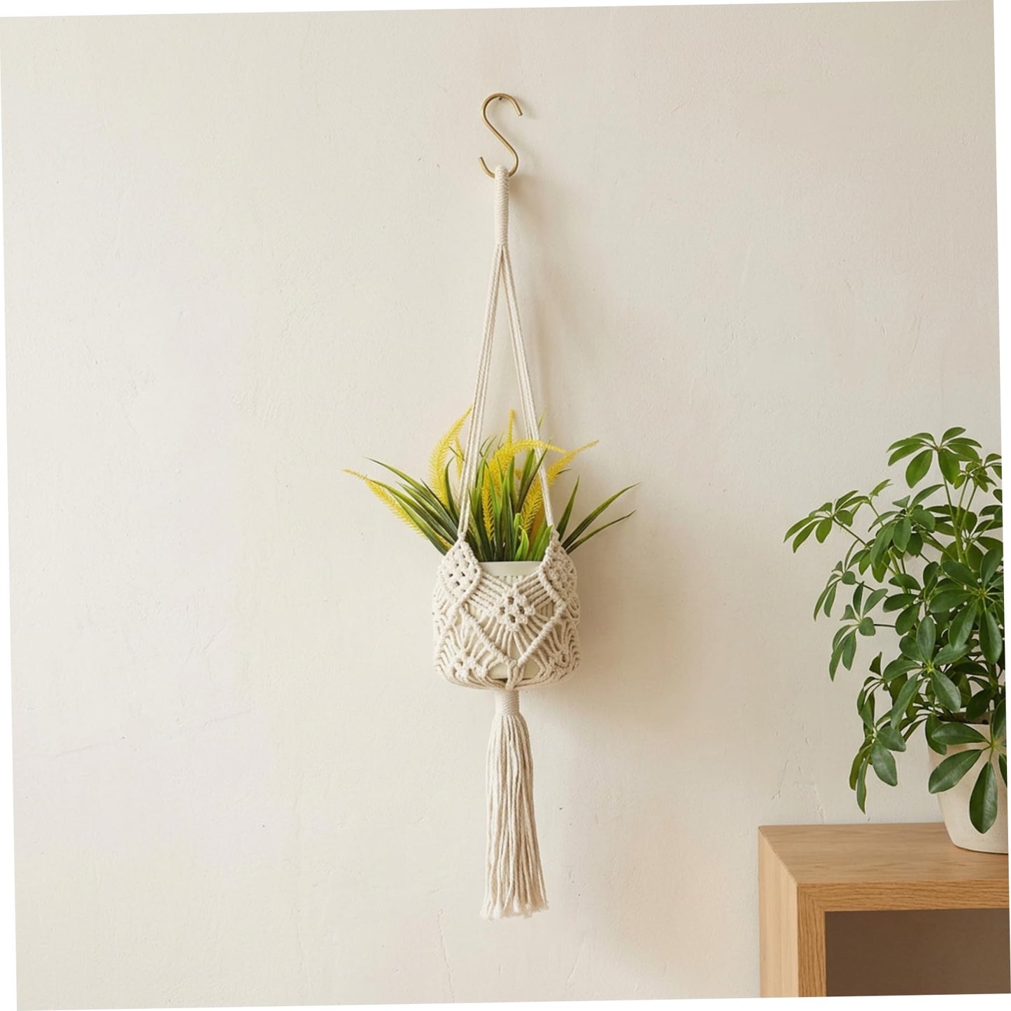 Faroby 2 Pack Macrame Plant Hangers Indoor, 35 Inch Boho Handwoven Cotton Rope Hanging Plant Holder with Tassel for Home Decor White, Hangers Indoor