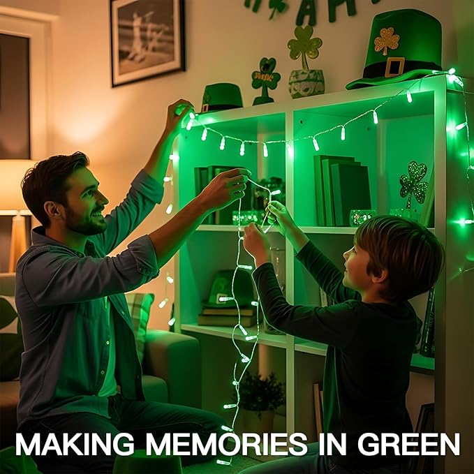 suddus 100 LED Green Christmas Lights with Remote, Clear Wire Green String Lights Plug in, 33ft Waterproof Dimmable Connectable String Lights Outdoor for Tree, Window, St Patrick's Day Decor