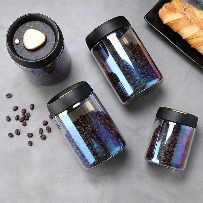 4Pcs Colorful Coffee Vacuum Container Jars, Food Coffee Bean Storage Containers with Lids Airtight, Manual Vacuum Extraction Sealed Tank (Colorful, 500+900+1200+1800, Milliliters)