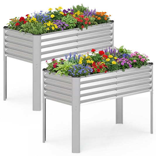 Giantex Galvanized Raised Garden Bed with Legs Set 2, 46"x24"x31" Metal Elevated Planter Box for Gardening Vegetables, Flowers & Fruits, Large Outdoor Planting Box for Garden Backyard & Patio, Silver