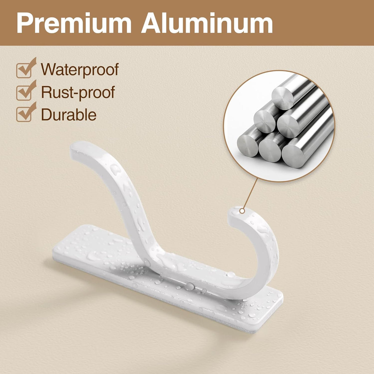 Pickpiff Adhesive Wall Coat Hooks - Heavy-Duty Stick-On Metal Hangers for Towels, Bags, and More | White, 4-Pack