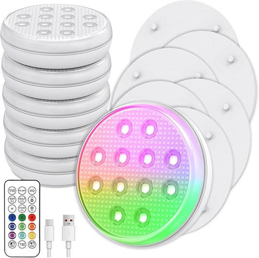 10 Pack Pool Lights, Submersible LED Lights with Remote, IP68 Waterproof 16 Color Rechargeable Floating Lights, Built-in Magnet Underwater Lighting for Inground Above Ground Pool Fountain