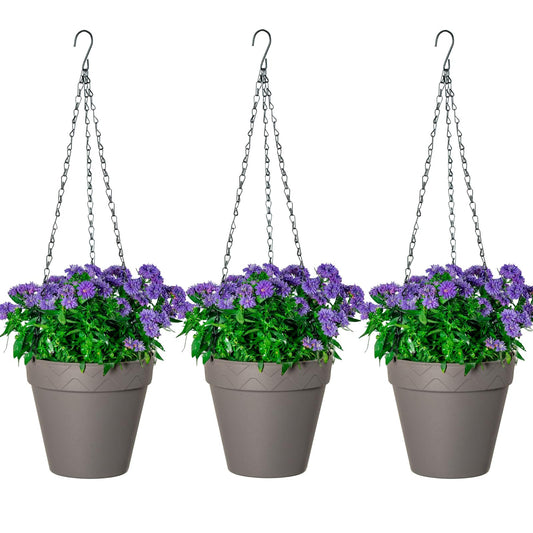 Melphoe Hanging Planter for Indoor Plants Self Watering, 8 Inch 3 Pack Plant Holder Hanging Flower Pots Outdoor Basket with Perforated Insert and Drainage Holes (Grey)