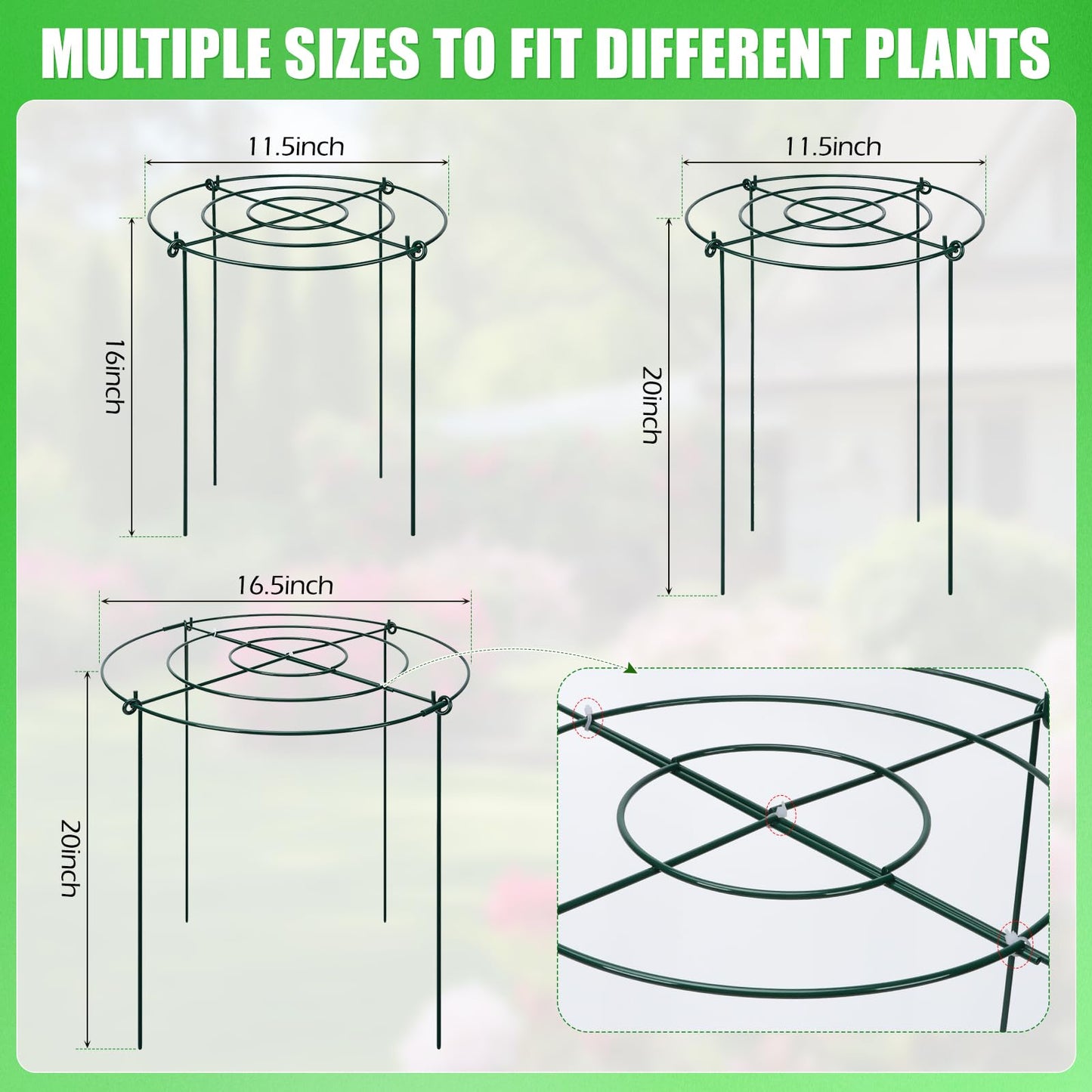 Peony Cages and Supports 8 Pack, 16.5 x 20 Inch Heavy Duty Plant Support Cage Set for Peonies, Roses & Tomatoes – Garden Stakes & Plant Cages for Outdoor Plants (8 Pack, 16.5 x 20 Inch)