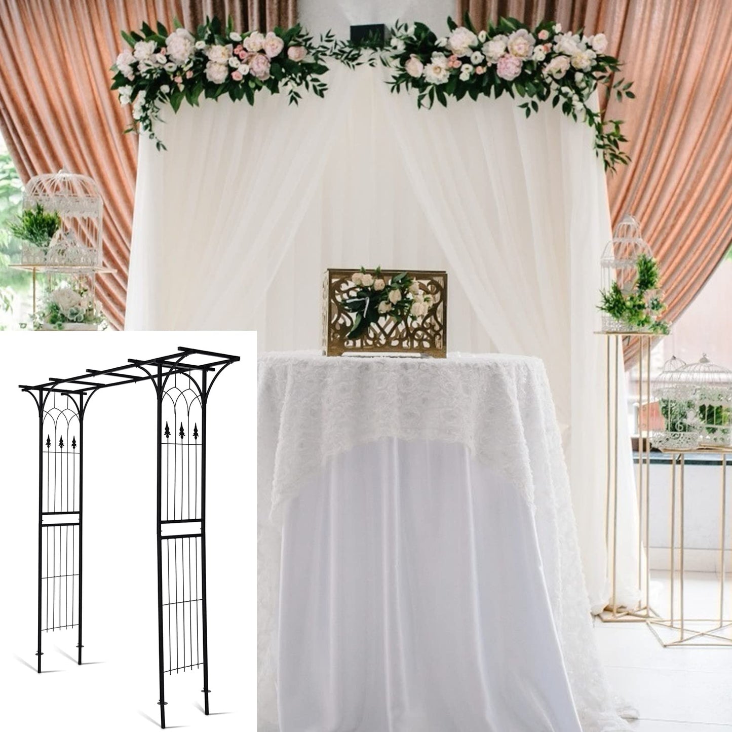 Safstar Metal Arch, 81-Inch Outdoor Garden Arbor for Various Climbing Plant Flower, Wedding Arch Backdrop Arch Stand for Wedding Garden Bridal Party Ceremony Decoration, Easy-to-Assemble, Black