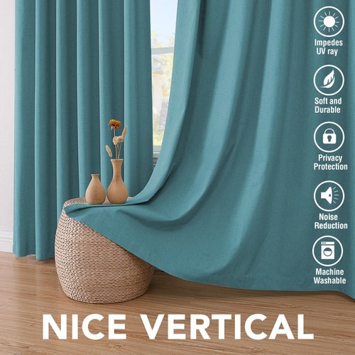 H.VERSAILTEX Linen Blackout Curtains 84 Inches Long 100% Absolutely Blackout Thermal Insulated Textured Linen Look Curtain Draperies Anti-Rust Grommet, Energy Saving with White Liner, 2 Panels, Teal