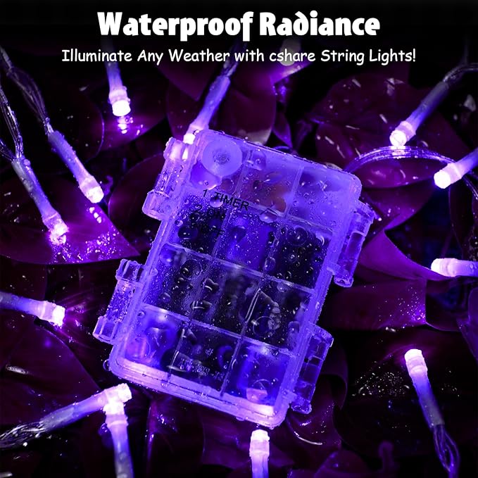 String Lights Outdoor Waterproof 9.8ft 30 LED, Purple Fairy Lights Battery Operated with Timer Clear Wire for Indoor & Outdoor Christmas Halloween Decorations Garland Party Garden 2 Packs