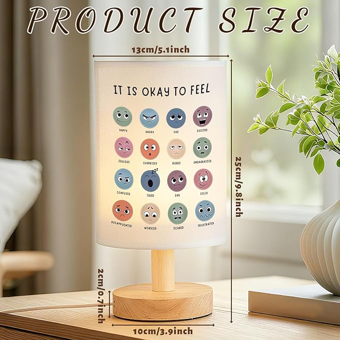 Baquler Bedside Table Lamp Boho Table Lamp Decorations for Bedroom It is Okay to Feel Classroom Light with USB Wood Base Cozy Nightstand Gifts Light for Counseling Home Desk Living Read Work