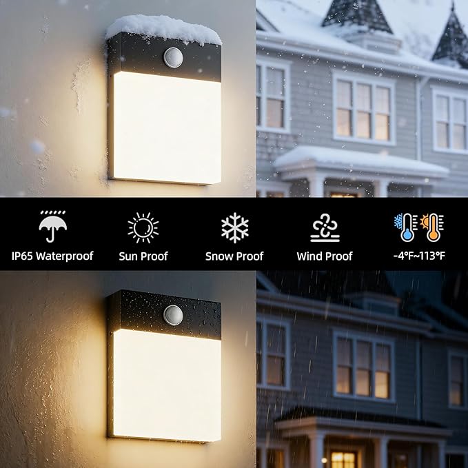 Aoceeley Modern Outdoor Led Wall Light with Motion Sensor,24W 3000K Porch & Patio Light,Exterior Hardwired Wall Light Fixtures,IP65 Waterproof Square Wall Lamp for Garage, Front Door(Black,1-Pack)