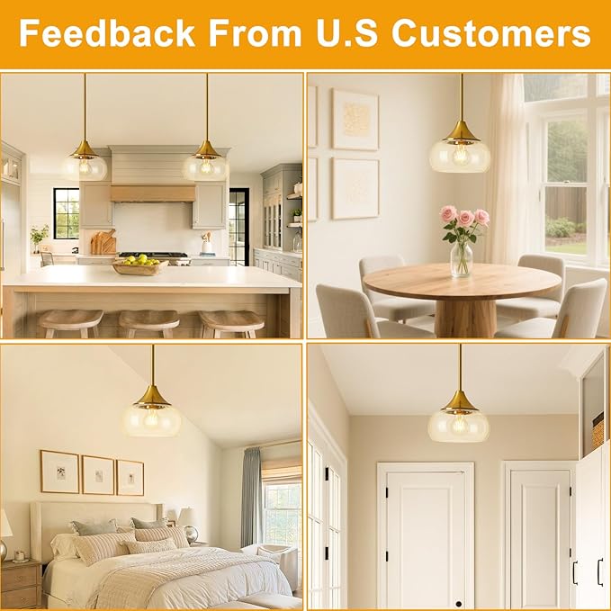 2 Pack Pendant Lights Kitchen Island, Modern Gold Pendant Light Fixtures with 8.5" Clear Glass Shade, Industrial Hanging Pendant Lights for Kitchen Island Dining Room Bedroom Hallway Entryway