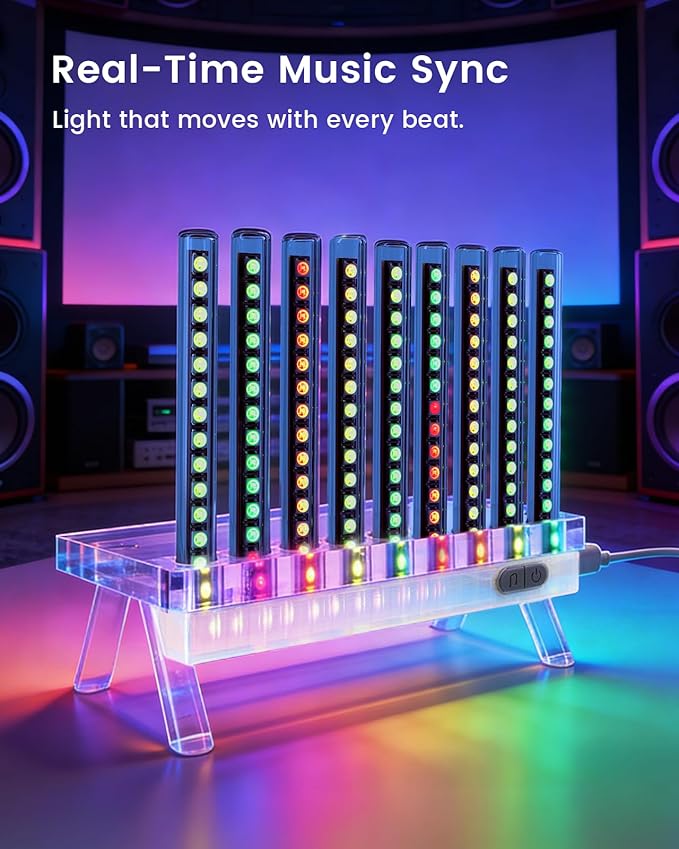 Sound Reactive Ambient Light, Smart App-Controlled Music Rhythm Lamp with Custom Modes, Designed for Portable Speaker Setup for Bedroom, Dorm, Living Room (Black)