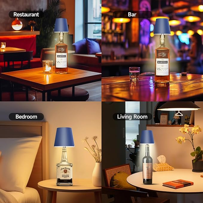 2025 New Wireless Bottle Lamp - LED Bottle Lights for Liquor & Wine Bottles, Cordless Lampshade, Whiskey Bottle Top Light, Bottle Stopper Night Light Kit, Rechargeable 3-Tone Touch-Dimmable