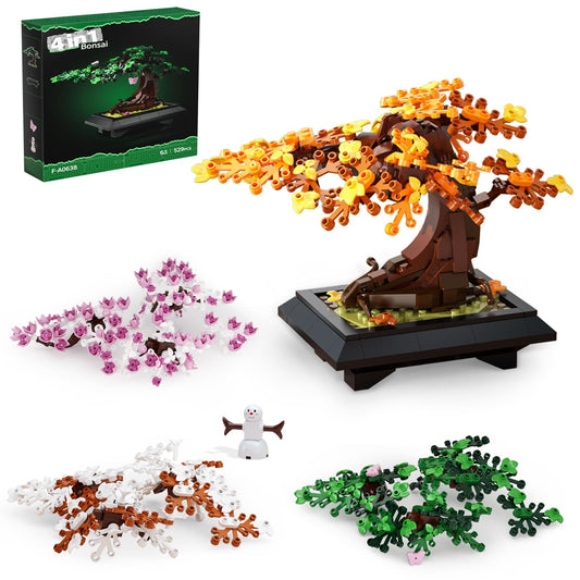 Taojiyuan Bonsai Tree Building Set, 4 in 1 Four Seasons Bonsai Tree Building Toy, Plant Collection Home Decoration Building Blocks DIY Adult Creative Gifts for Kids