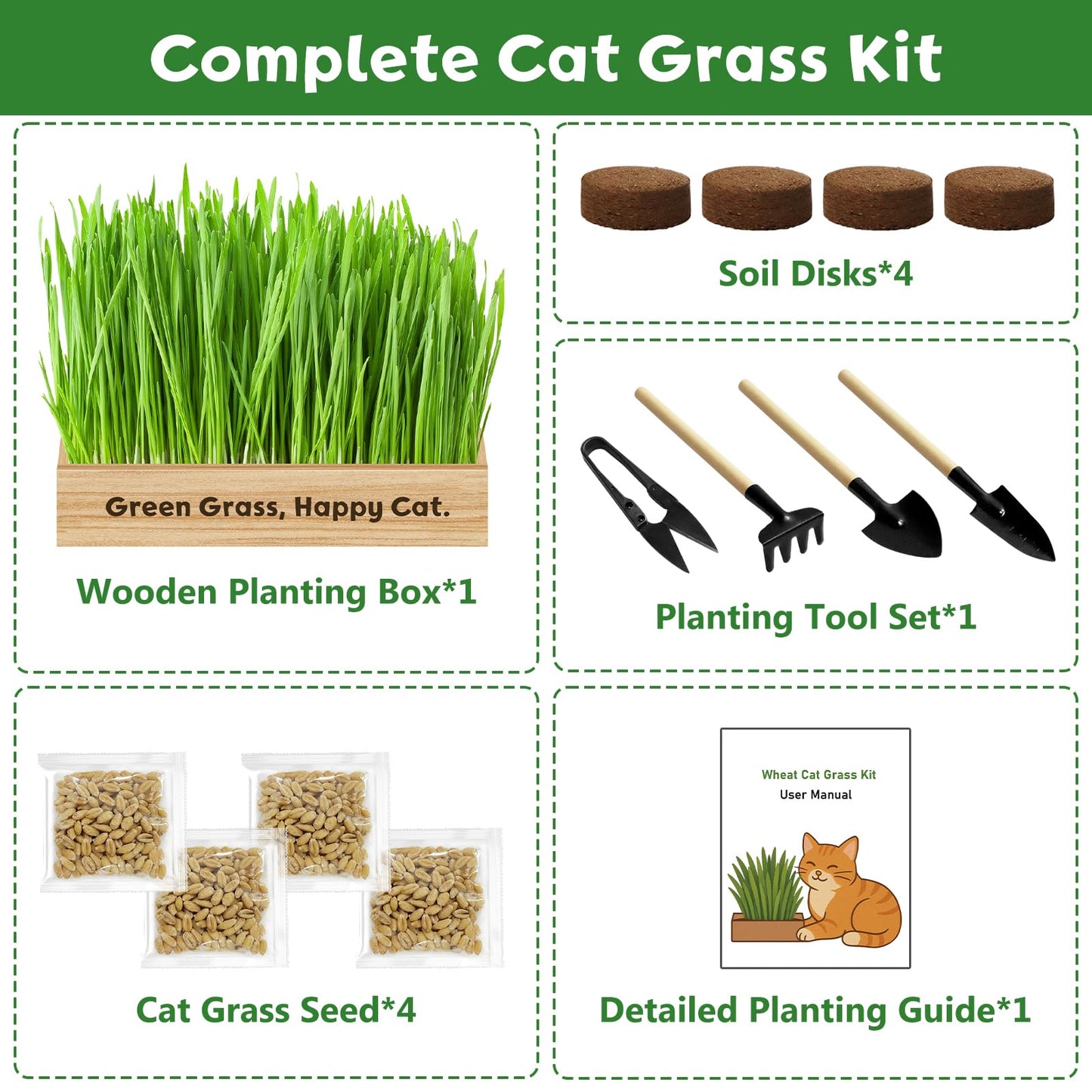 LUOJIBIE Cat Grass Kit for Indoor Cats, Cat Grass Seeds Set, Non-GMO Wheat Grass, Mother' s Day Gifts for Mom, Unique Christmas Birthday Gifts for Women Men Girl, House Warming Gifts for Cat Lover