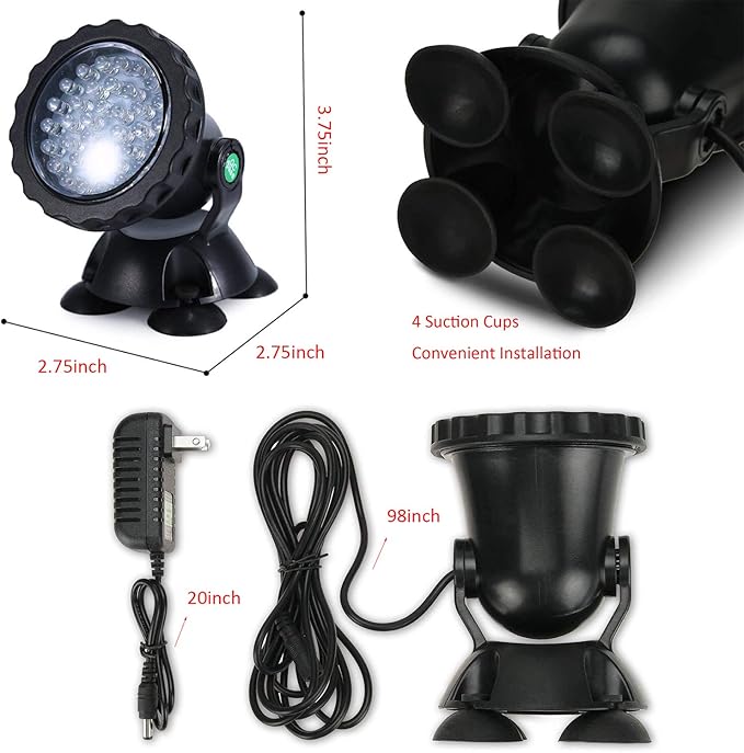 Pond Lights LED Underwater Color Changing Submersible Fountain Lights with Remote and Stake, 36 LED Bulbs Landscape Light Multi-Color for Aquarium Garden Pool