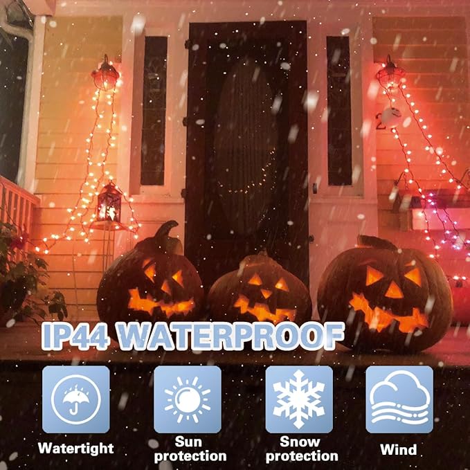 LAMPHOME 33ft Halloween Decorative Mini Lights, 100 LED Green Wire Fairy Starry String Lights Plug in, 11 Lighting Modes, for Halloween Decoration Outdoor Xmas Tree Party Decoration (Orange)