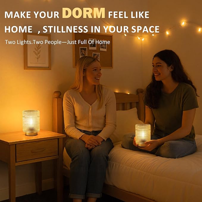 2 Pack Battery Operated Decorative Lamp with Timer for Bedside,Small Cordless Table Lamps with LED Warm Bulb for Shelf/Coffee Table/Entryway/ Bathroom or Kitchen Counter/ Dorm/Office Cubicle(Clear)