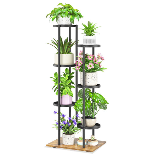 iDavosic.ly 6 Tier Plant Stand Indoor Outdoor, Tiered Corner Multiple Flower Pot Holder Shelf, Metal 44 Inch Tall Display Rack for Patio Porch Living Room Garden Balcony, Modern Black & Rustic Brown