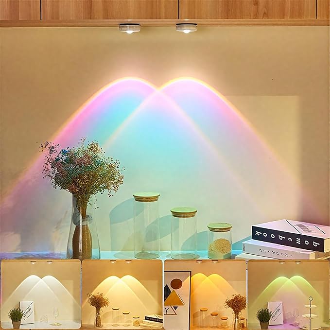 2-Pack Sunset Lamp Projection Hexagonal Colorful Sunset Red Wall Lamp LED Touch Control Two Brightness Adjustable Cabinet Decorative Light