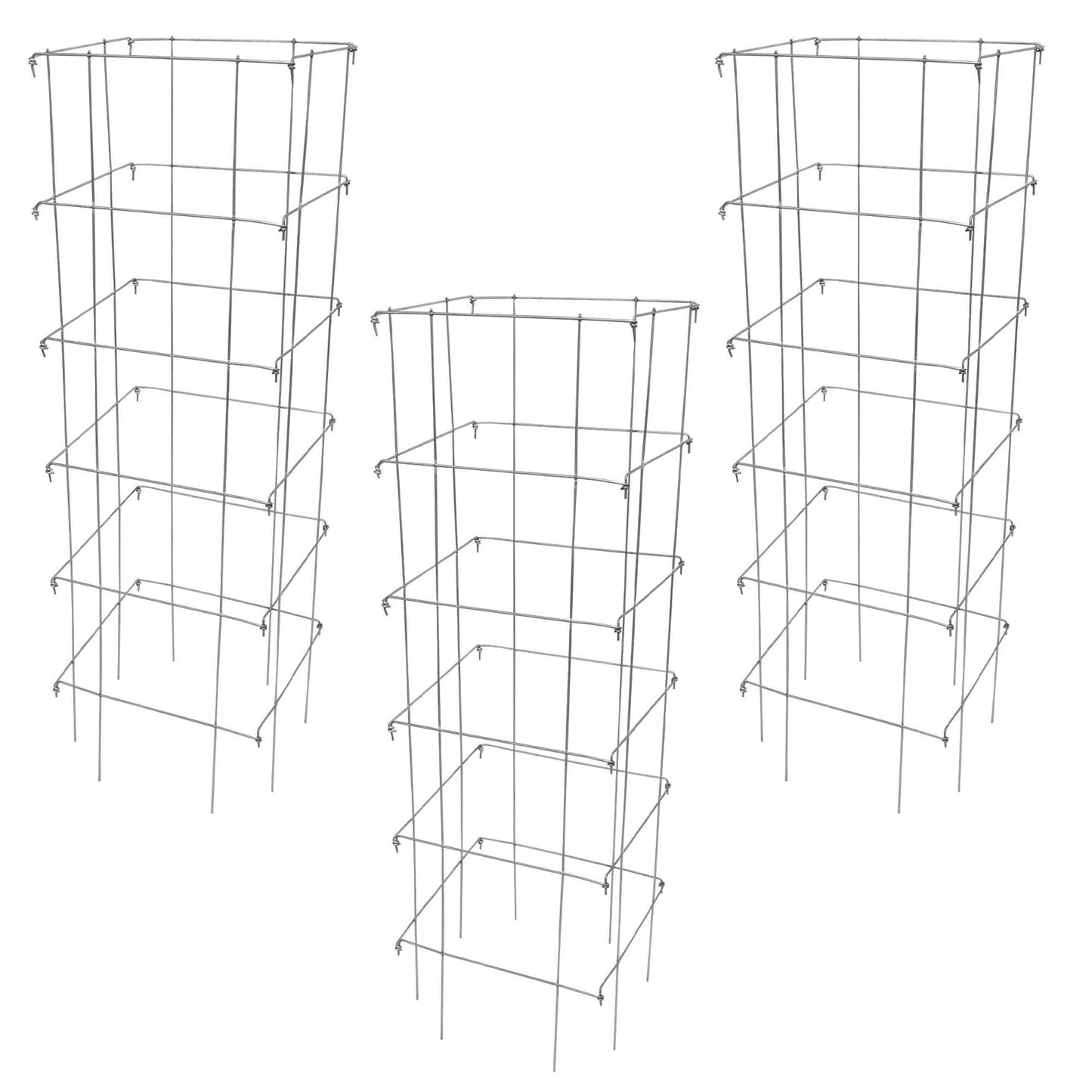 Garden Elements Square Tomato Cage, 48 Inch (Pack of 3) - Heavy Duty Galvanized Steel Plant Support, Collapsible Garden Trellis with 8-Leg Stability for Climbing Vegetables & Vines