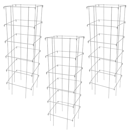 Garden Elements Square Tomato Cage, 48 Inch (Pack of 3) - Heavy Duty Galvanized Steel Plant Support, Collapsible Garden Trellis with 8-Leg Stability for Climbing Vegetables & Vines