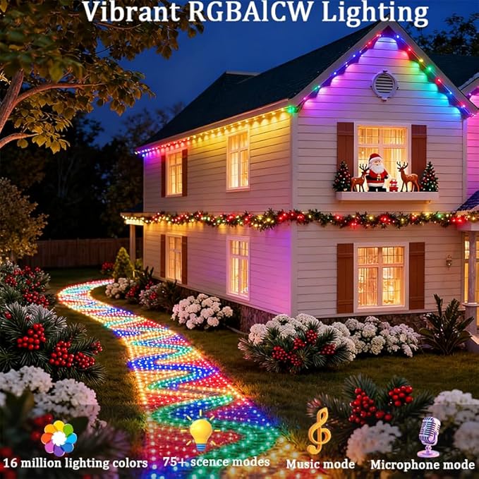 Permanent Outdoor Lights,Smart Outdoor Christmas Lights with IC+RGB 20 LED, IP67 Waterproof Eaves Lighting with 213 Modes for Holiday,Party, Daily, APP/Remote Control