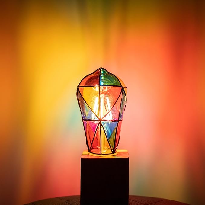 Stained Glass Light Bulb - Rainbow Painted, Mosaic, Multi-Colored Indoor Decorative Bulb - 4W 120V - Fun Romantic and Unique