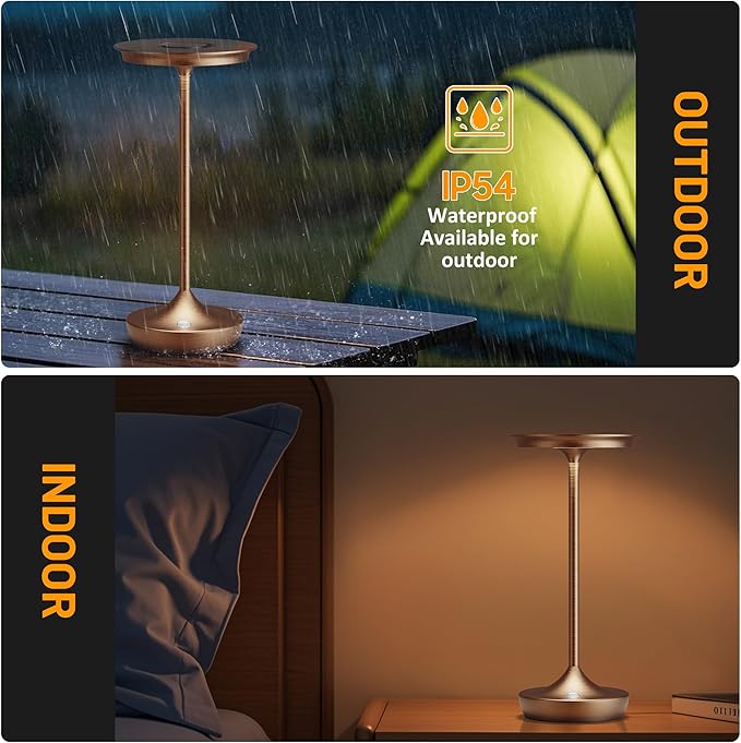 LED Cordless Table Lamps Rechargeable - Outdoor 6000mAh Battery Operated Portable Tables Light 3 Color Stepless Dimming Lamp with Memory Function for Patio Restaurant Dining Moka