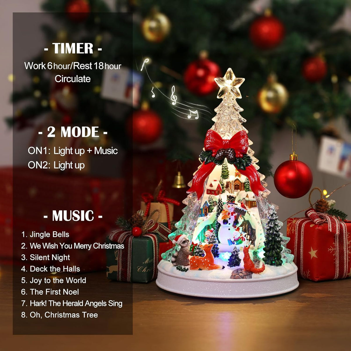 Priddop Christmas Village Scene - Animated Tree with Rotating Snowman & LED Lights | Collectible Holiday Decor