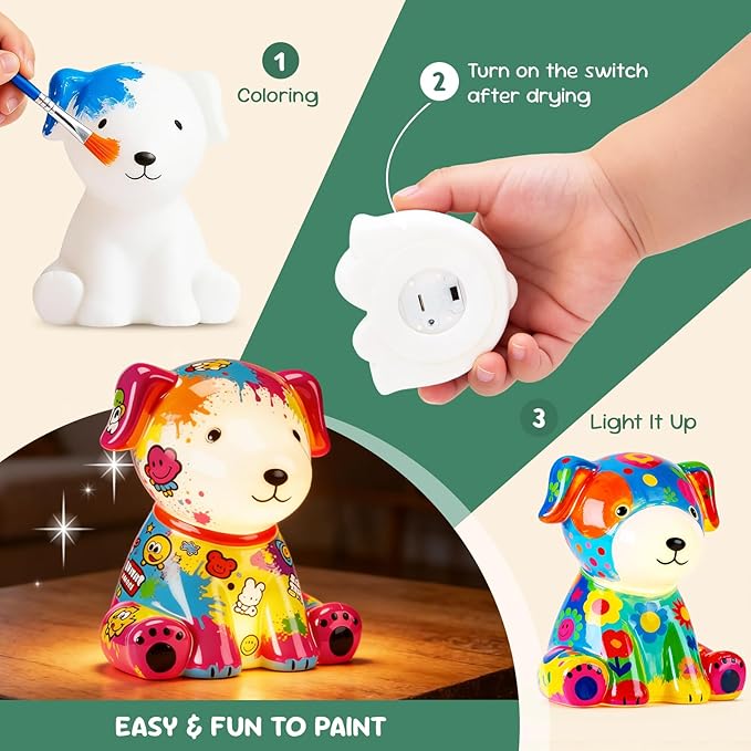 Paint Your Own Dog Lamp Kit 1pcs, DIY Dog Art Craft Painting Kits for Girls Boys Kid Age 4 5 6 7 8 9 10 11 12+, Art Supplies Creative Gifts for Birthday, Halloween, Christmas, Party