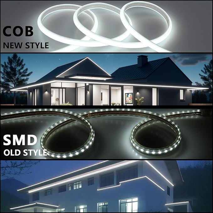 AC 110V COB LED Strip Lights Outdoor Waterproof 98.4ft, 6000K Cool White Super Bright 300W LED Rope Light, IP65 Flexible Cuttable, for Bedroom Garden Commercial House Gaming Room Decor