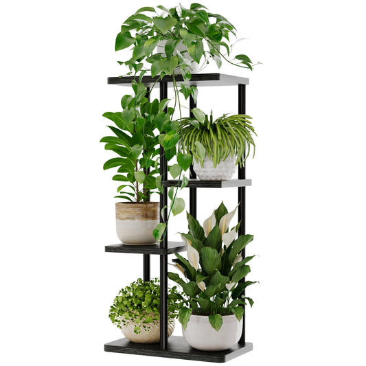Bamworld Corner Plant Stand Indoor, 4 Tier Metal Plant Shelf for Multiple Plants, Tiered Flower Pot Stands for Patio Garden Balcony Living Room Bedroom, Black